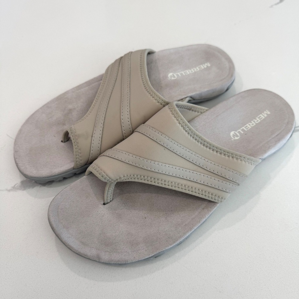 Merrell Silver Lining Womens 9 Gray/Beige Toe Loop Slide Sandals Comfort Casual